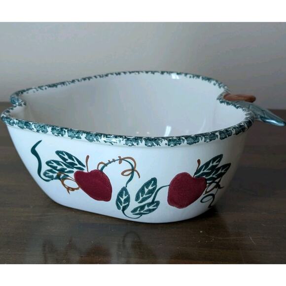 Vintage Chaparral Art Pottery USA Apple Shaped Bowl Dish 8" x 9" Hand Painted - Picture 4 of 9